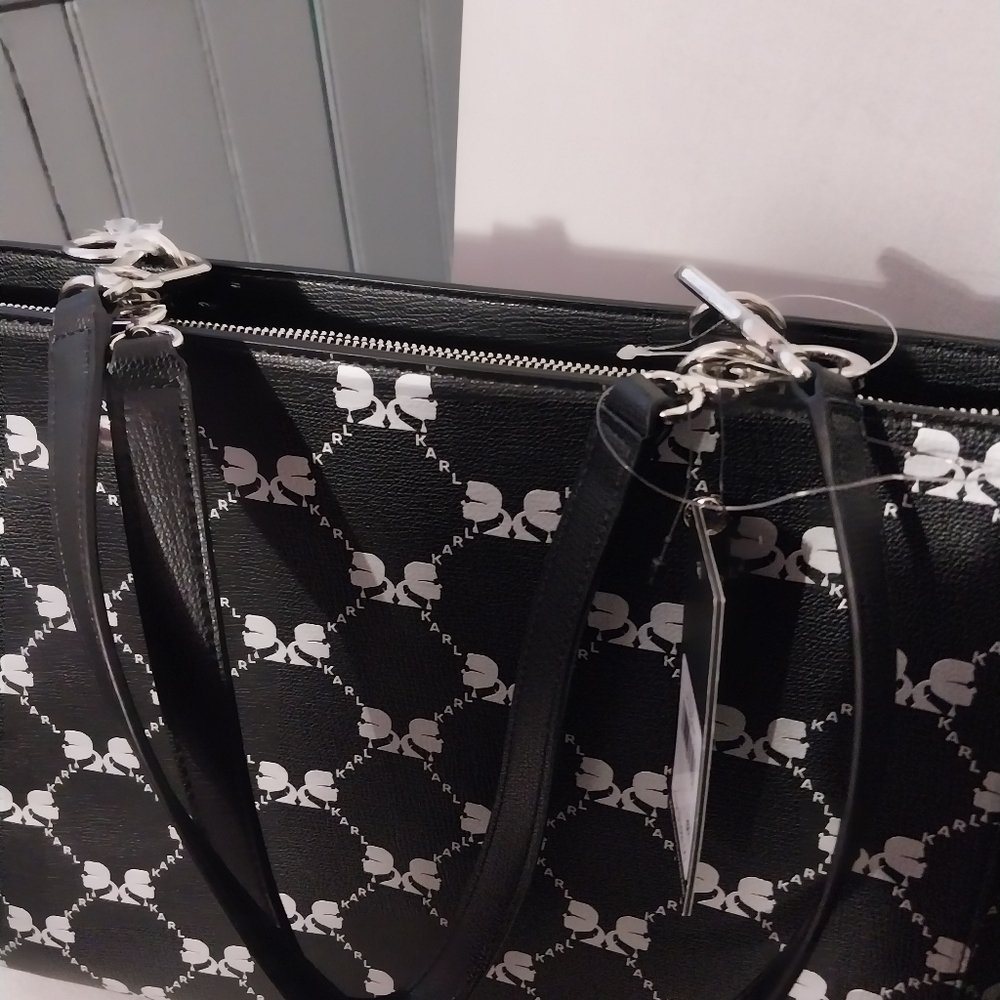 Karl Lagerfeld Paris Womens Leather Adele Tote Bag w/Charms - Picture 3 of 8
